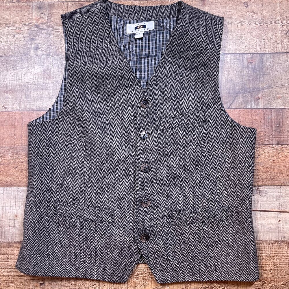 Joseph Abboud Gray Wool Blend Harringbone Vest size Small